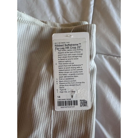 Lululemon Ribbed Softstreme Zip-Leg High-Rise Cropped Pant 25" Size 14 Cream NWT - Picture 13 of 14